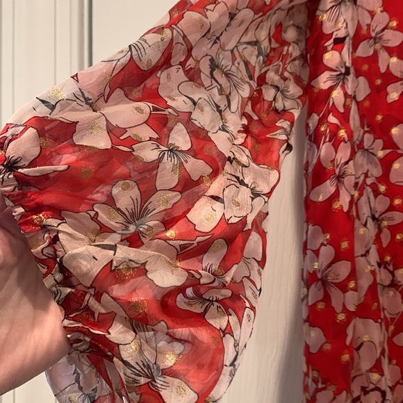 Traffic People 100% polyester Red Floral Blouse, L - Picture 5 of 16